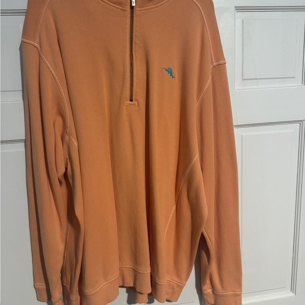 Tommy Bahama Men's Quarter-Zip Pullover Sweater - Orange with TB Logo Embroidery